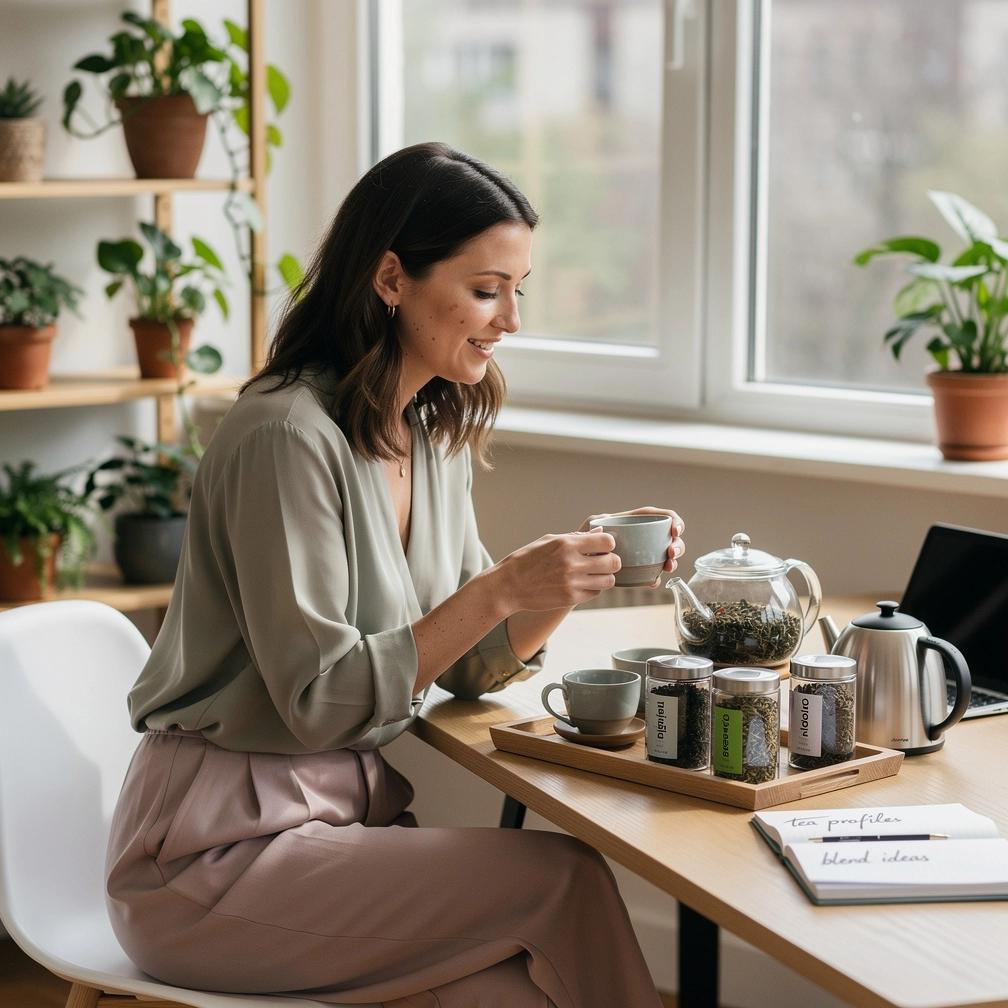 Rami moteris, atsipalaiduojanti skaitydama knygą su arbatos puodeliu šalia, pabrėžianti subalansuoto gyvenimo būdo naudą.